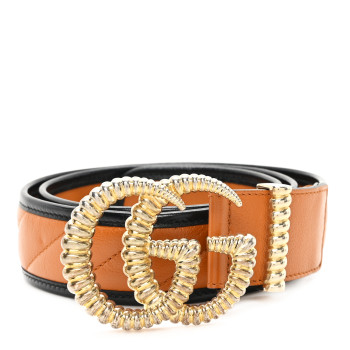 GUCCI Azalea Calfskin Matelasse Diagonal Torchon Double G 40mm Belt 90 36 Cognac Black