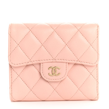 CHANEL Caviar Quilted Compact Flap Wallet Light Pink