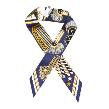 HERMES Silk Epaulettes De Gala Twilly Marine Gold White
