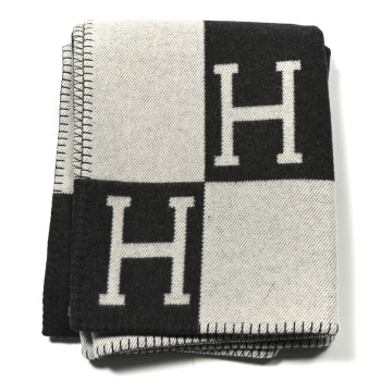 HERMES Wool Cashmere Avalon Blanket Ecru Gris Fonce