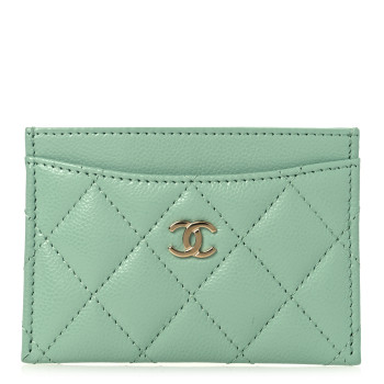 CHANEL Caviar Quilted Card Holder Light Green