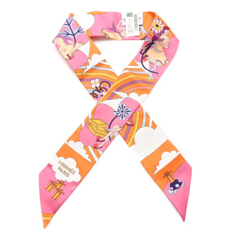 HERMES Silk Carres Volants Twilly Orange Rose Malaba