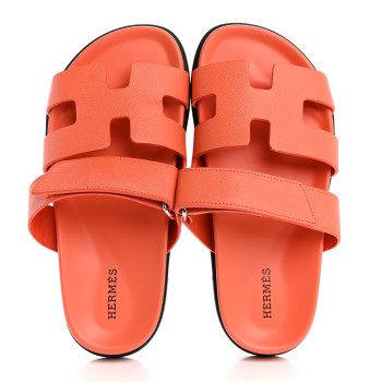 HERMES Epsom Womens Chypre Sandals 36.5 Rose Sorbet