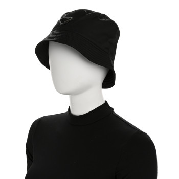 PRADA Re-Nylon Metal Triangle Logo Womens Bucket Hat M Black