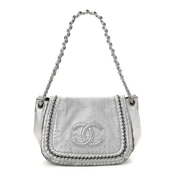 CHANEL Metallic Deerskin Luxe Ligne Flap  Silver