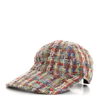 CHANEL Tweed CC Enamel Cap Hat Red Multicolor