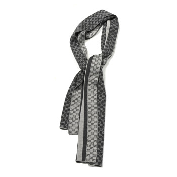 GUCCI Wool Tricot GG Monogram Web New Lunicart Scarf Medium Grey