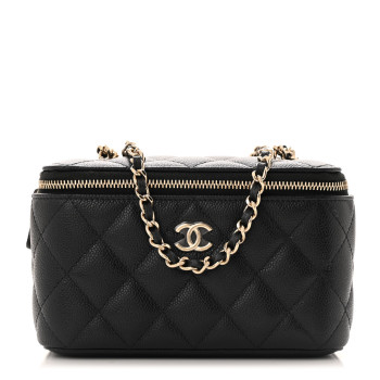 CHANEL Caviar Quilted Small Tiny CC Vanity Case With Chain Black