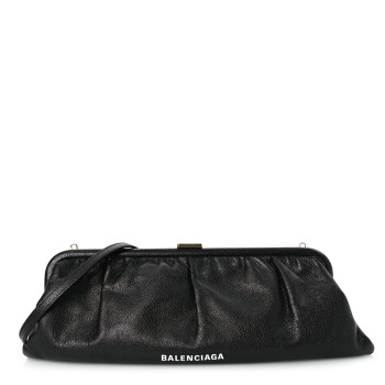 BALENCIAGA Grained Calfskin Logo Cloud Clutch XL Black