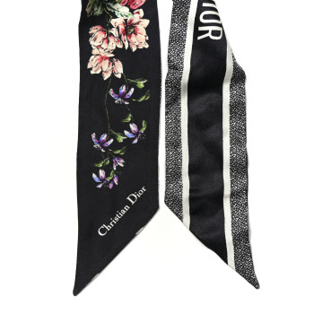 CHRISTIAN DIOR Silk Twill D-Floral Mitzah Scarf Blue Multicolor