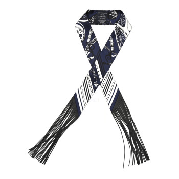 HERMES Silk Festival Des Amazones Bandana Fringed Twilly Bleu Black