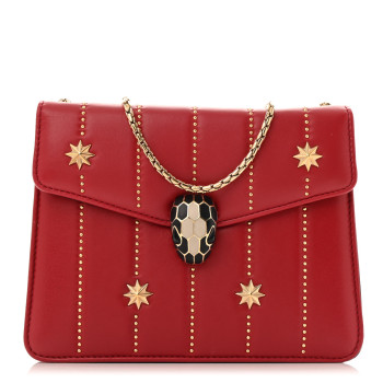 BULGARI Calfskin Star Studded Serpenti Forever Crossbody Bag Red