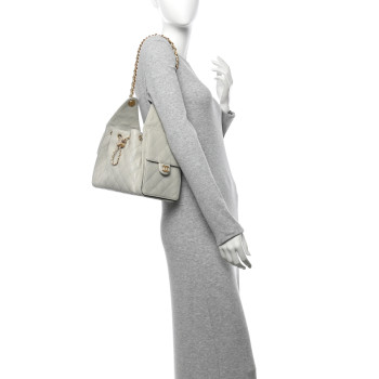 CHANEL Caviar Quilted Small Chanel 25 Handbag Light Grey