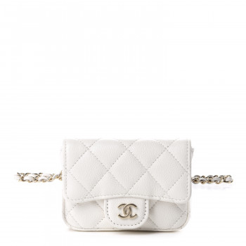 CHANEL Caviar Quilted Flap Chain Waist Bag White