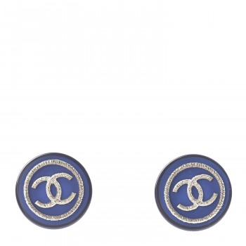 CHANEL Resin CC Round Earrings Blue