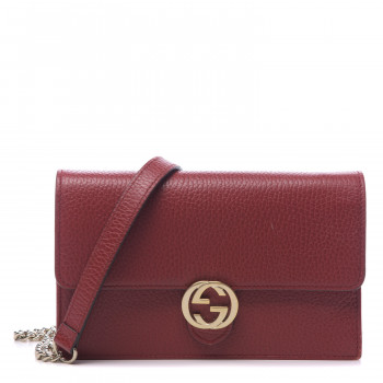 GUCCI Dollar Calfskin Interlocking G Chain Wallet Red