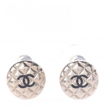 CHANEL CC Quilted Round Earrings Gold Black