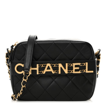 CHANEL Calfskin Quilted Enchained Camera Case Bag Black