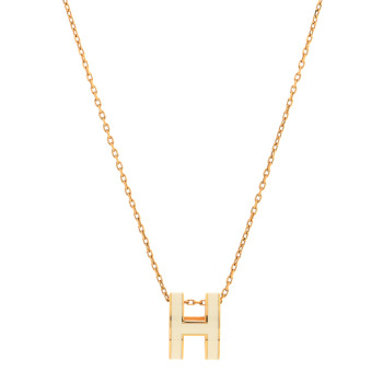 HERMES Lacquered Gold Pop H Pendant Necklace White