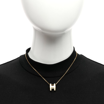 HERMES Lacquered Gold Pop H Pendant Necklace White