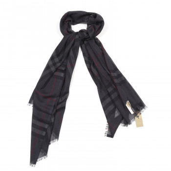 BURBERRY Wool Silk Gauze Giant Check Scarf Dark Grey
