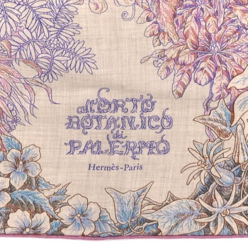 HERMES Cashmere Silk All Orto Botanico Di Palermo 140 Rose Naturel Bleu