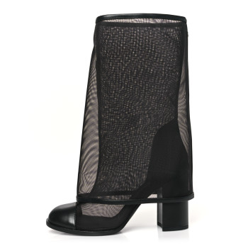 CHANEL Mesh Lambskin Cap Toe Ankle Boots 38.5 Black
