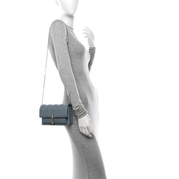 CHRISTIAN DIOR Lambskin Cannage Lady Dior Chain Pouch Cloud Blue