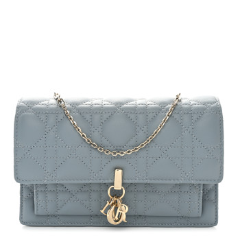 CHRISTIAN DIOR Lambskin Cannage Lady Dior Chain Pouch Cloud Blue
