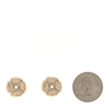CHANEL Enamel Pearl CC Camellia Earrings Pink Gold