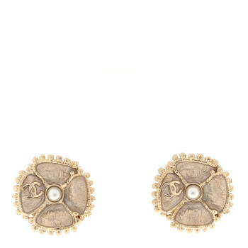 CHANEL Enamel Pearl CC Camellia Earrings Pink Gold