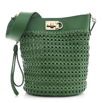 SALVATORE FERRAGAMO Calfskin Woven The Studio Bucket Bag