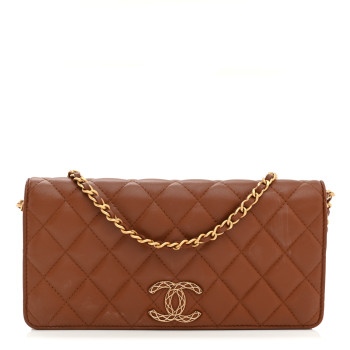 CHANEL Lambskin Quilted Clutch With Chain Brown