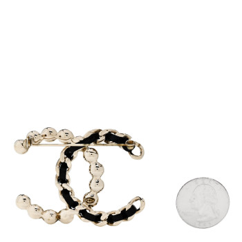 CHANEL Lambskin Pearl CC Chain Brooch Black Gold