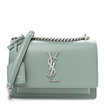 SAINT LAURENT Calfskin Small Monogram Sunset Vert Opaline