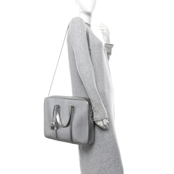 CELINE Laminated Grained Calfskin Medium Briefcase Silver