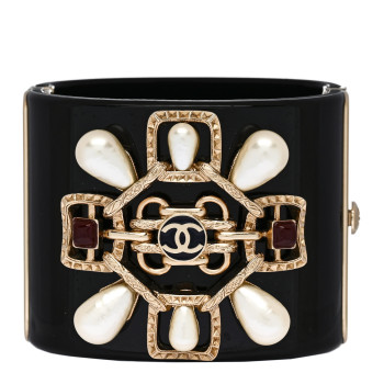 CHANEL Resin Pearl Enamel CC Cabochon Cuff  Black Multicolor