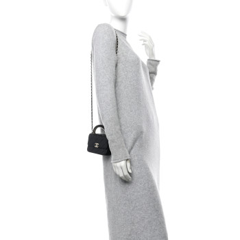 CHANEL Lambskin Quilted Top Handle Flap Clutch With Chain Black