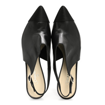 CHANEL Goatskin Pearl Slingback Pumps 40 Black