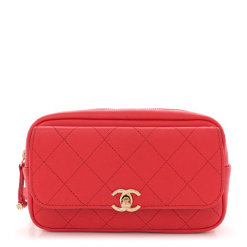 CHANEL Goatksin Quilted Casual Trip Waist Belt Bag Red