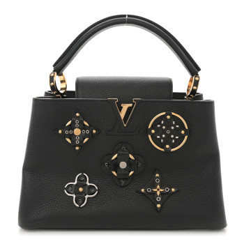 LOUIS VUITTON Taurillon Metallic Flowers Capucines PM Black