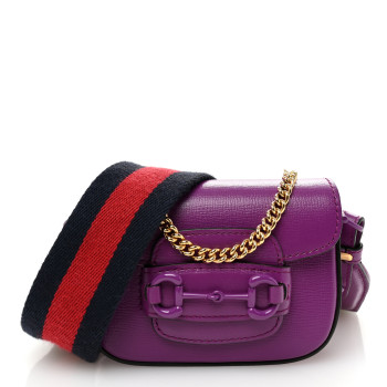 GUCCI Azalea Calfskin Web Monochrome Horsebit 1955 Wallet On Strap Purple