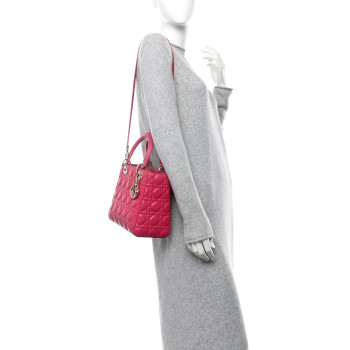CHRISTIAN DIOR Lambskin Cannage Medium Lady Dior Fuchsia