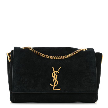 SAINT LAURENT Smooth Calfskin Suede Medium Reversible Monogram Kate Satchel Black