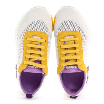 HERMES Air Mesh Suede Goatskin Bouncing Sneakers 36 White Multicolor