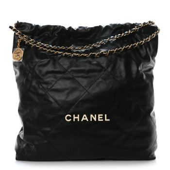 CHANEL Calfskin Quilted Large Chanel 22 Black White
