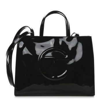 TELFAR Patent Vegan Leather Medium Shopping Bag Black