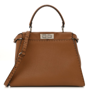 FENDI Cuoio Romano Selleria Bi-Color Medium Peekaboo Iconic Satchel Mou Deserto