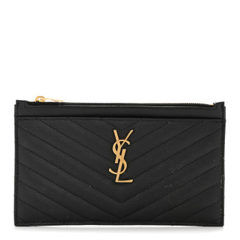 SAINT LAURENT Grain De Poudre Chevron Monogram Bill Pouch Black