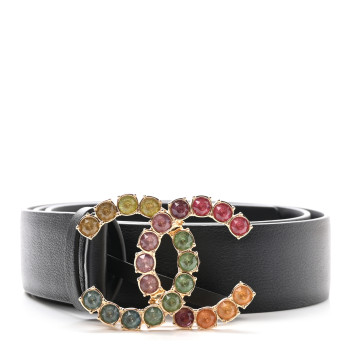 CHANEL Calfskin Crystal CC Belt 75 30 Black
